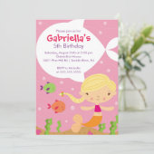 Cute Mermaid Birthday Invitation Kaart (Staand voorkant)
