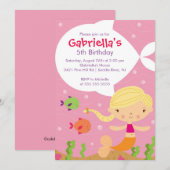 Cute Mermaid Birthday Invitation Kaart (Voorkant / Achterkant)
