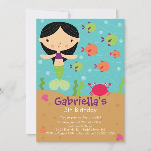 Cute Mermaid Birthday Invitation Kaart (Voorkant)