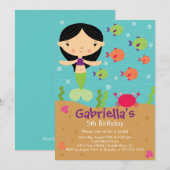 Cute Mermaid Birthday Invitation Kaart (Voorkant / Achterkant)