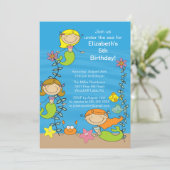 Cute Mermaid Birthday Invitation Kaart (Staand voorkant)
