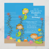 Cute Mermaid Birthday Invitation Kaart (Voorkant / Achterkant)