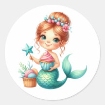 Cute Mermaid Birthday Sticker Ocean Party Labels 