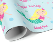 Cute Mermaid Blue Personalized Birthday Cadeaupapier (Rol Hoek)