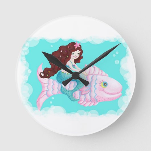 Cute Mermaid Clock Ronde Klok (Voorkant)