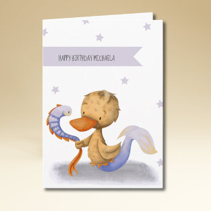 Cute Mermaid Duck met Eel Whimsical Kaart
