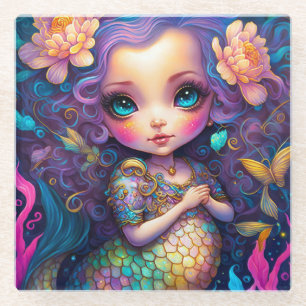 Cute Mermaid Fantasy Art Glazen Onderzetter