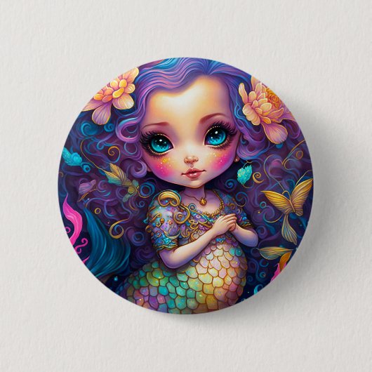 Cute Mermaid Fantasy Art Ronde Button 5,7 Cm (Voorkant)