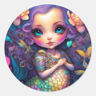 Cute Mermaid Fantasy Art Ronde Sticker