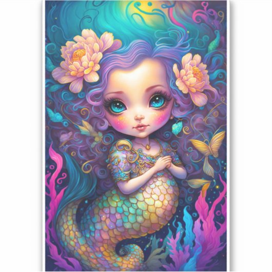 Cute Mermaid Fantasy Art Sticker (Voorkant)