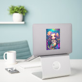 Cute Mermaid Fantasy Art Sticker (Laptop op bureau)