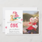 Cute Mermaid First Birthday Photo Invitation (Devant)