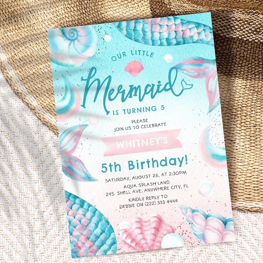 Cute Mermaid Girl Anniversaire Fête Invitation