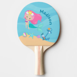 Cute Mermaid Girl Beach Personated Kinder Summer Tafeltennisbatje