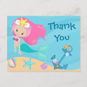 Cute Mermaid Girl Bedankt dat je de Kinder verjaar Briefkaart