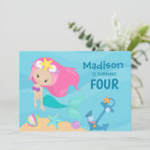 Cute Mermaid Girl Custom Birthday Party Invitation (Debout devant)