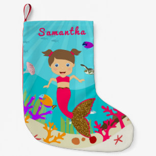 Cute Mermaid Girl in Colorful Ocean Ceramic Orname Kleine Kerstsok