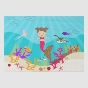 Cute Mermaid Girl in Colorful Ocean Tissuepapier
