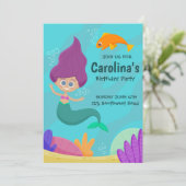 Cute Mermaid Imprimable Invitation d'anniversaire (Debout devant)