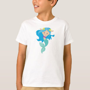 Cute Mermaid, Little Mermaid, Starfish, Blue Hair T-shirt
