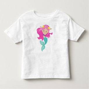 Cute Mermaid, Little Mermaid, Starfish, Pink Hair Kinder Shirts