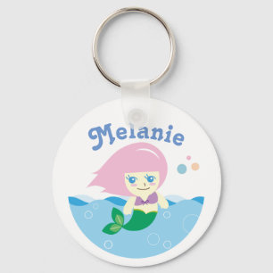Cute Mermaid met Roze Hair, gepersonaliseerd Sleutelhanger
