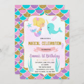 Cute mermaid narval thème invitation (Devant / Derrière)