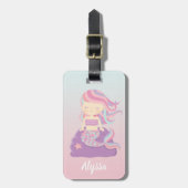 Cute Mermaid Ombre Girl Name Bagagelabel (Voorkant verticaal)