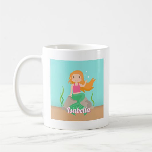 Cute Mermaid on Rock Girls gepersonaliseerd Koffiemok (Links)