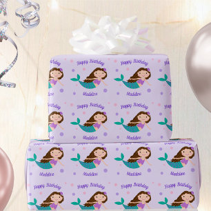 Cute Mermaid Paars Personalized Birthday Cadeaupapier