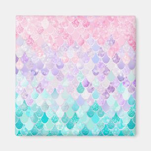 Cute Mermaid Pastel Iridescent, Roze, Paars, Blauw Magneet