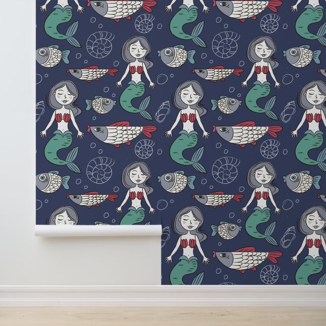 Cute Mermaid Pattern Behang (Applicatie)