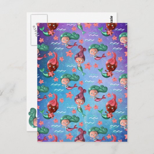 Cute Mermaid Pattern Briefkaart (Voorkant / Achterkant)
