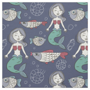 Cute Mermaid Pattern fabric Stof