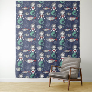 Cute Mermaid Pattern tapestries Wandkleed