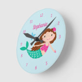 Cute Mermaid Personalized Blue Ronde Klok (Hoek)