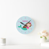 Cute Mermaid Personalized Blue Ronde Klok (Huis)