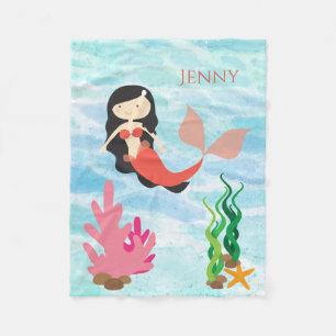Cute Mermaid Personalized Fleece Baby Blanket Deken