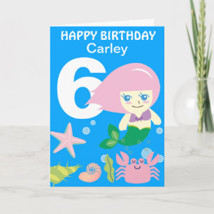 Cute Mermaid Personated Any Age Birthday Kaart