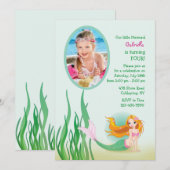 Cute Mermaid Photo Invitation Kaart (Voorkant / Achterkant)
