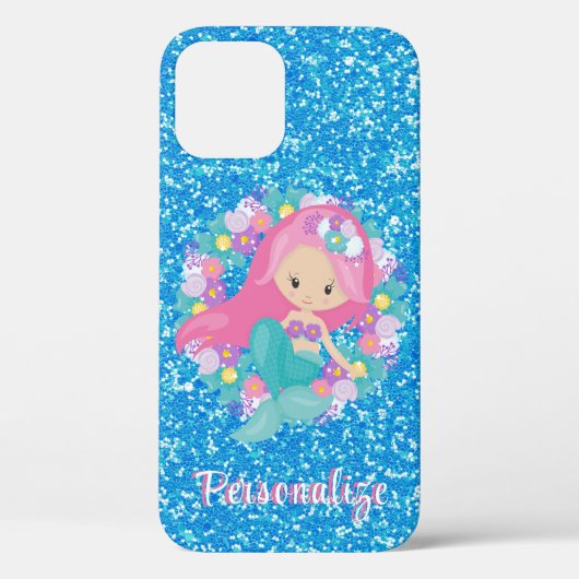 Cute Mermaid Pink Blue Glitter Personaliseren Case-Mate iPhone Case (Achterkant)