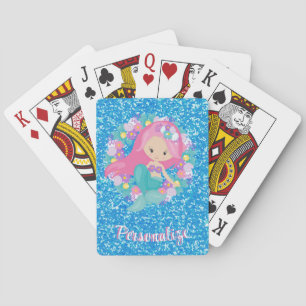 Cute Mermaid Pink Blue Glitter Personated Pokerkaarten