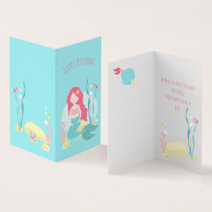 Cute Mermaid Pink en Mint Birthday for Girl Kaart