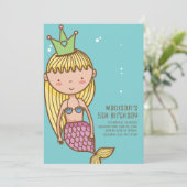 Cute Mermaid Princess Invitation de fête d'anniver (Debout devant)
