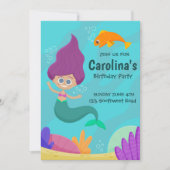 Cute Mermaid Printable Birthday Invitation Kaart (Voorkant)