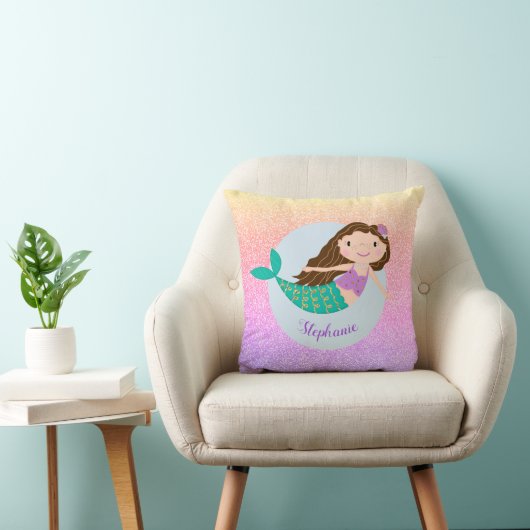 Cute Mermaid Rainbow Glitter Personalized Kussen (Stoel)