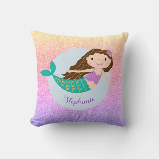 Cute Mermaid Rainbow Glitter Personalized Kussen (Voorkant)