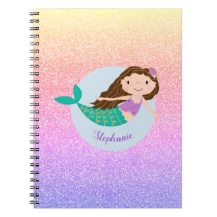 Cute Mermaid Rainbow Glitter Personalized Notitieboek