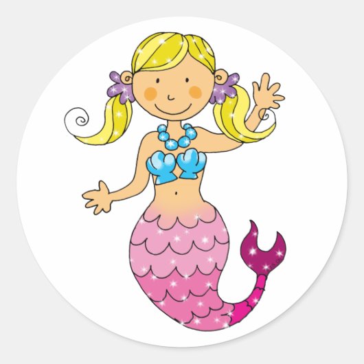 Cute mermaid ronde sticker (Voorkant)