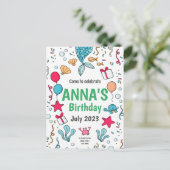 Cute Mermaid Tail, Mermaid Birthday Uitnodiging (Staand voorkant)